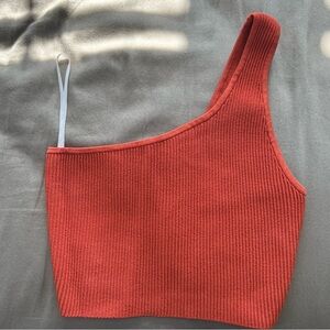 Aritzia Babaton Asymmetrical Ribbed Crop Tank Top Orange